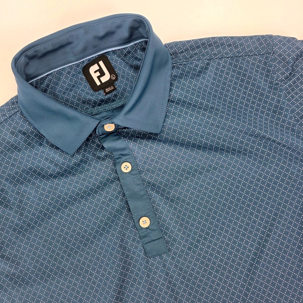 FootJoy Mens Large Slate Blue Geometric Micro Dot Performance Golf Polo Shirt